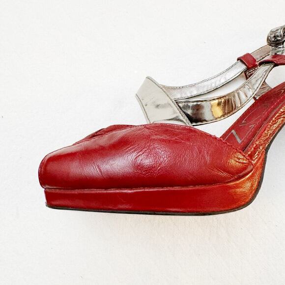 Apepazza Carol Red Leather Platform Peep Toe Heel  Shoes SZ9 - Picture 3 of 8
